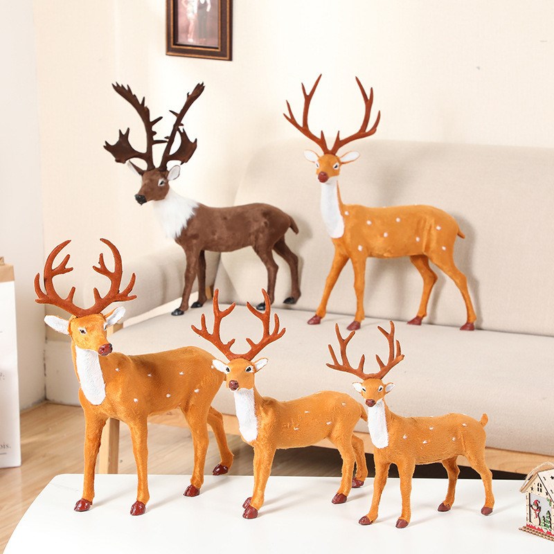 圣诞鹿拉车麋鹿梅花鹿橱窗仿w真鹿节日驯鹿摆件装饰品场景布置用