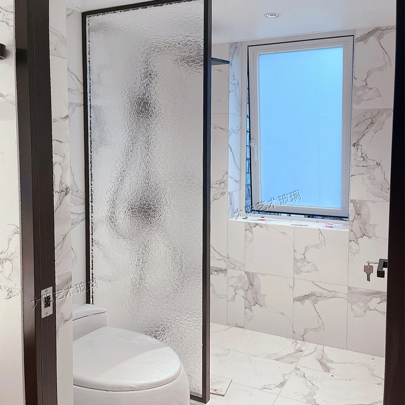 卫生间半墙超白银波纹石头纹钢化艺术玻璃隔断屏风V浴室洗手台干