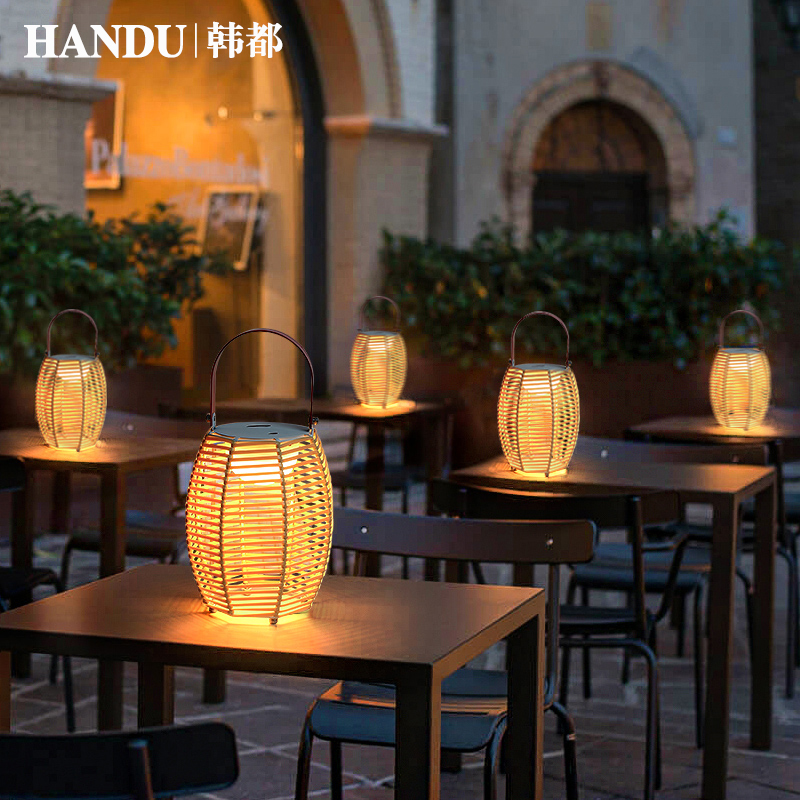 太阳能户外灯g露营灯防水草坪灯别墅庭院室外充电手提灯民宿编织