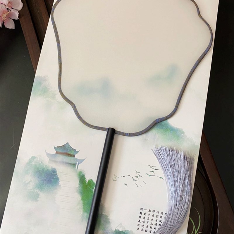 黑檀木真丝宫扇子熟娟布工笔手绘国画圆扇diy空白团扇刺绣古典