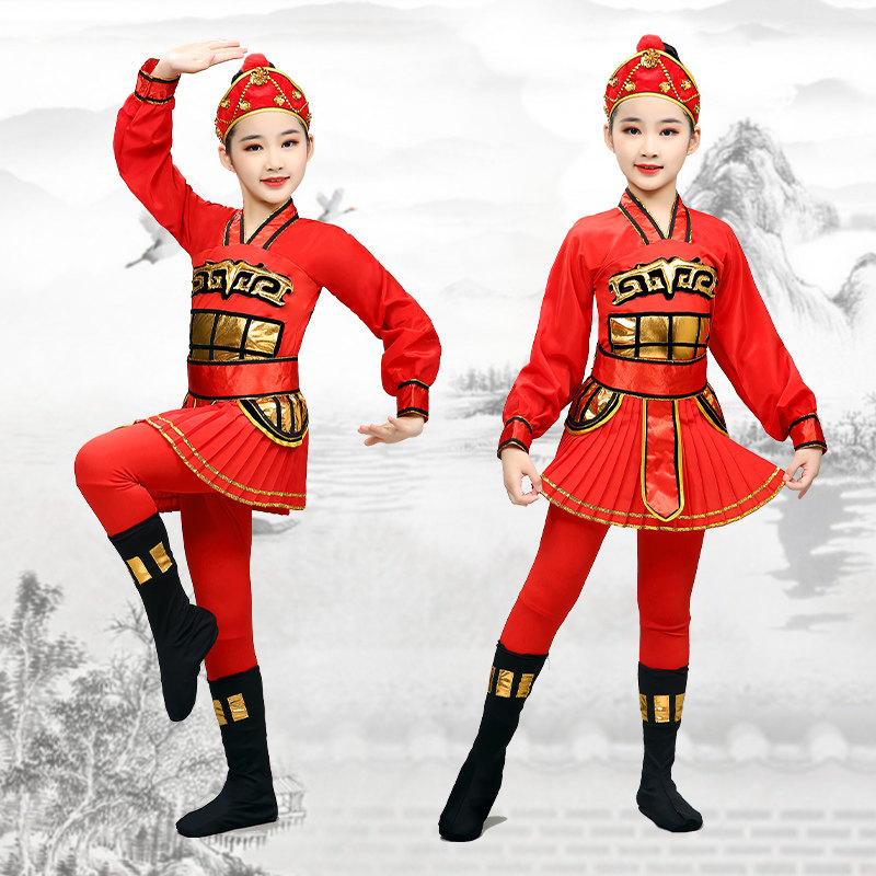 儿童花木兰演出服木兰辞戏曲小花旦男女童舞蹈表演士兵将军盔甲服