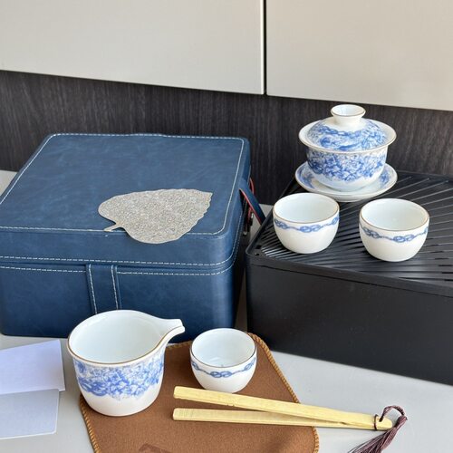 青瓷盖碗旅行功夫茶具套装简约家用创意户外收纳旅游功夫礼品茶具