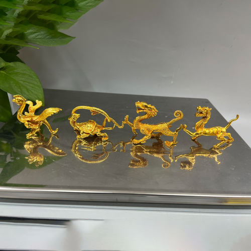 复古锌合金鎏金迷你四大神兽 金属工艺品 文创市集古玩老物件摆件