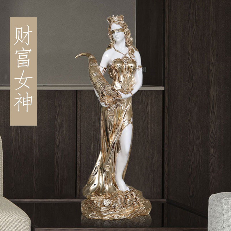 财富女神摆件欧式轻奢美女人物雕塑样板间客厅家居装饰品招财软装