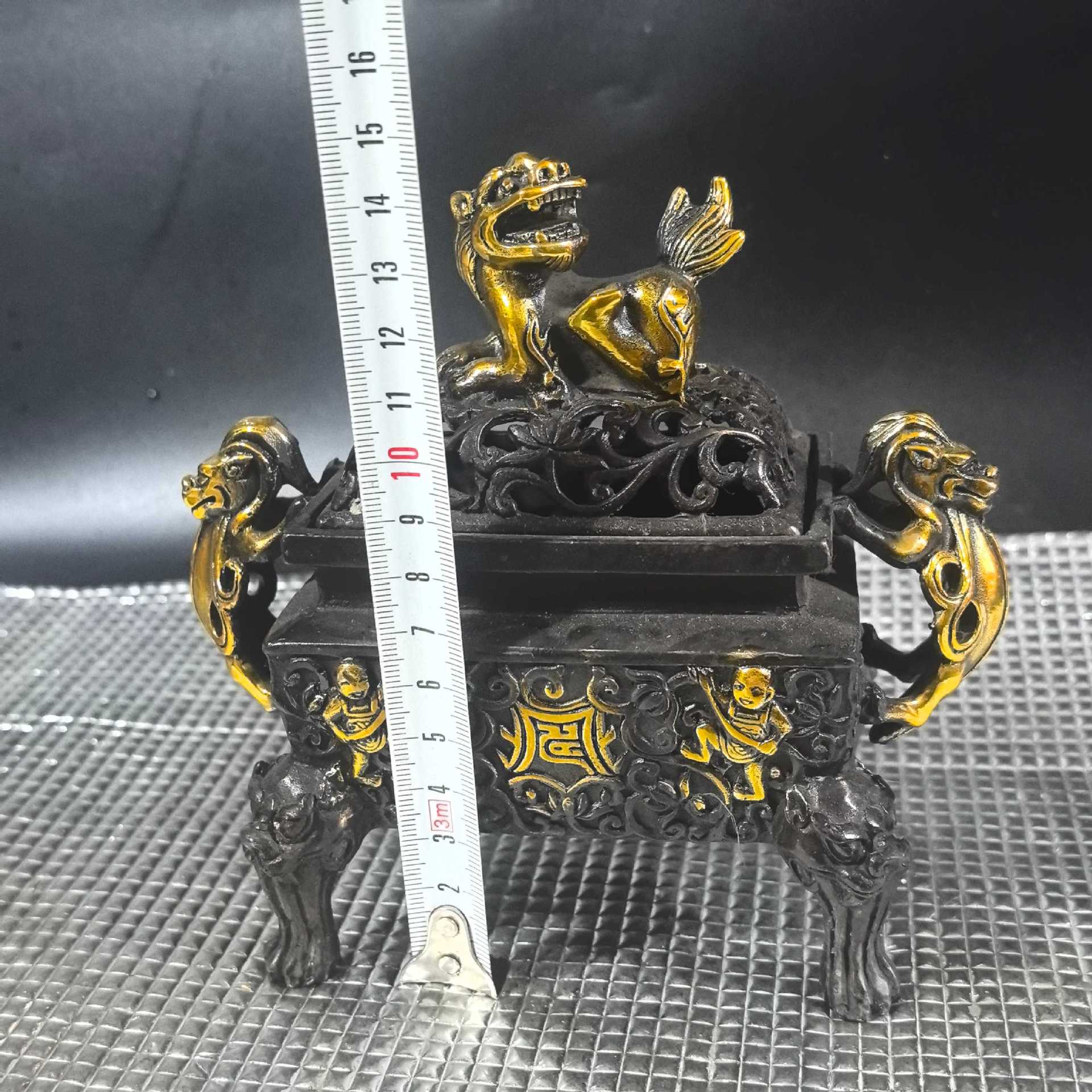 仿古铜做旧紫铜狮子香炉家居客厅摆件古玩铜器收藏黄铜熏香炉摆设