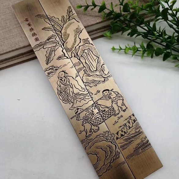 古玩杂项纯铜镇尺摆件装饰品 文房四宝书法压纸黄铜镇纸工艺品