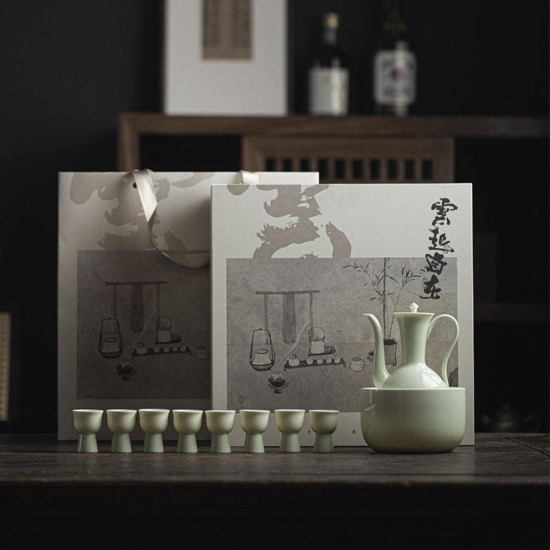仿宋执壶整套酒具新中式陶瓷温酒器豆青釉分酒器喝酒用具厂家