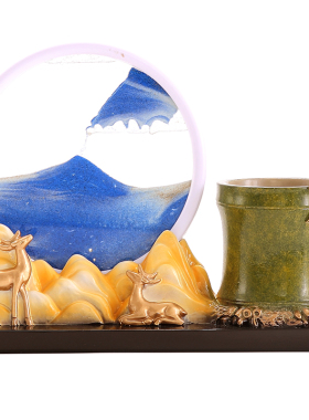 流沙画沙漏笔筒学生办公室书房文具收纳现代时尚摆件送礼装饰品