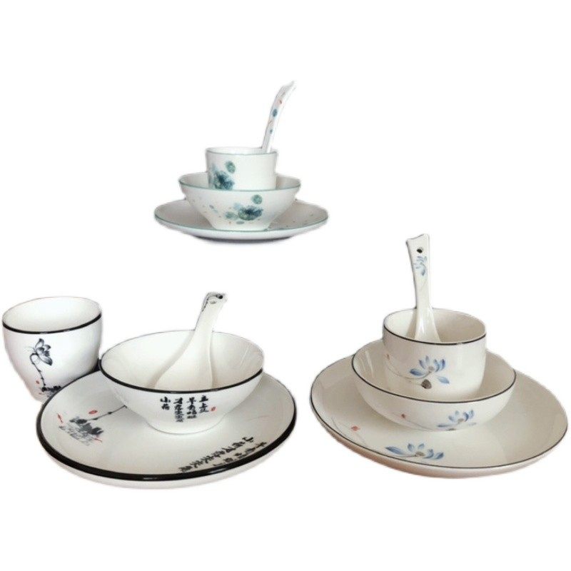 新骨瓷商用酒店餐馆摆台杯碗骨碟勺四件套火锅店新中式一人食餐具