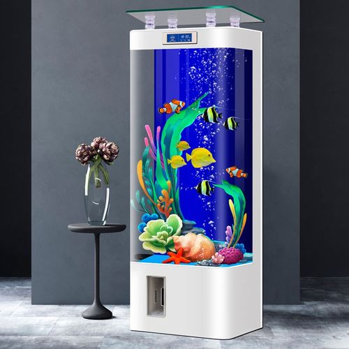 新款2024鱼缸客厅家用浮法热弯玻璃落地立式背过滤电视柜旁靠墙