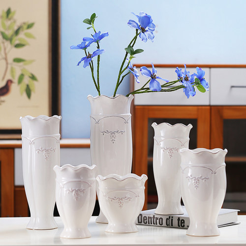波浪口干花陶瓷花瓶浮雕勾藤欧式时尚玄关客厅家居装饰摆件包邮