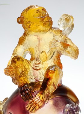 琉璃猴子摆件生肖猴工艺品吉祥物生日礼物福寿如意寿桃