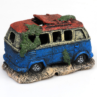 鱼缸装饰小摆件造景套餐鱼虾躲避屋仿真沉船汽车海底残骸树脂水草