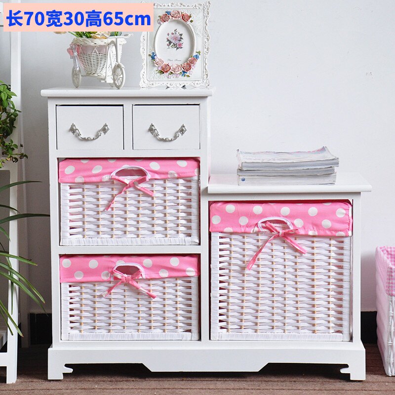 韩式简易实木床头柜轻q奢窄电视柜田园餐边柜藤编储物儿童卧室收