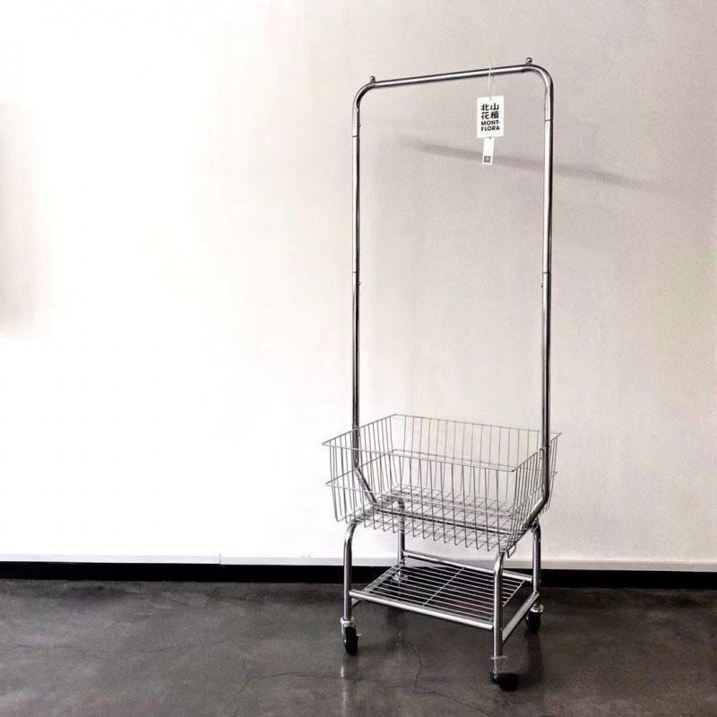 服装店展示架可移动带轮落地衣帽架带篮直播间陈列女装挂衣架轻奢图片