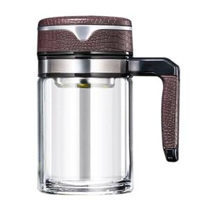 新家园双层玻璃杯带手柄便携男女士办公杯大容量泡茶杯子带盖0880