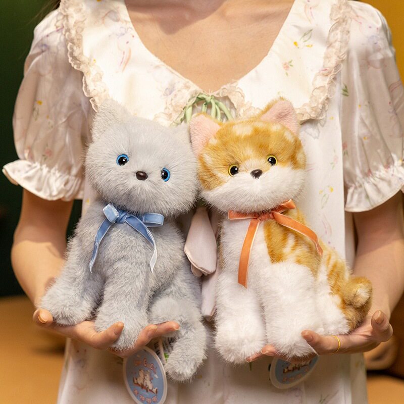 正版蹲姿可爱仿真小猫咪玩偶毛绒玩具小黑猫白猫公仔儿童女生礼物
