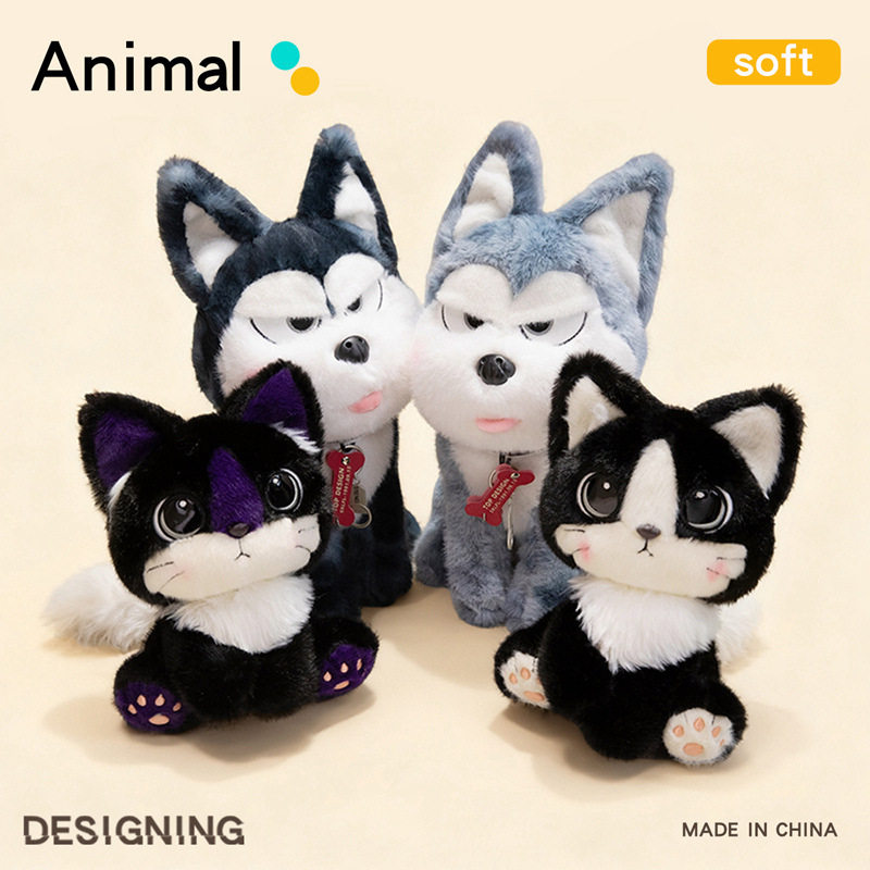 呆萌哈士奇毛绒玩具多哈公仔米可猫黑猫玩偶儿童陪伴娃娃生日礼物