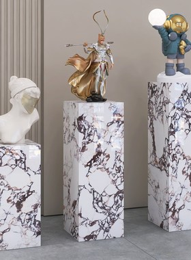 大理石底座花架玄关落地摆件岩板客厅电视柜旁轻奢雕塑展示台摆台