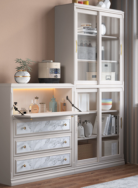 书柜实木推拉f门白色带玻璃客厅展示柜儿童落地靠墙书架收纳柜防