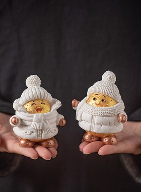 创意南方小土豆公仔陶瓷小摆件茶宠茶玩卡通可爱萌宠网红金豆摆件