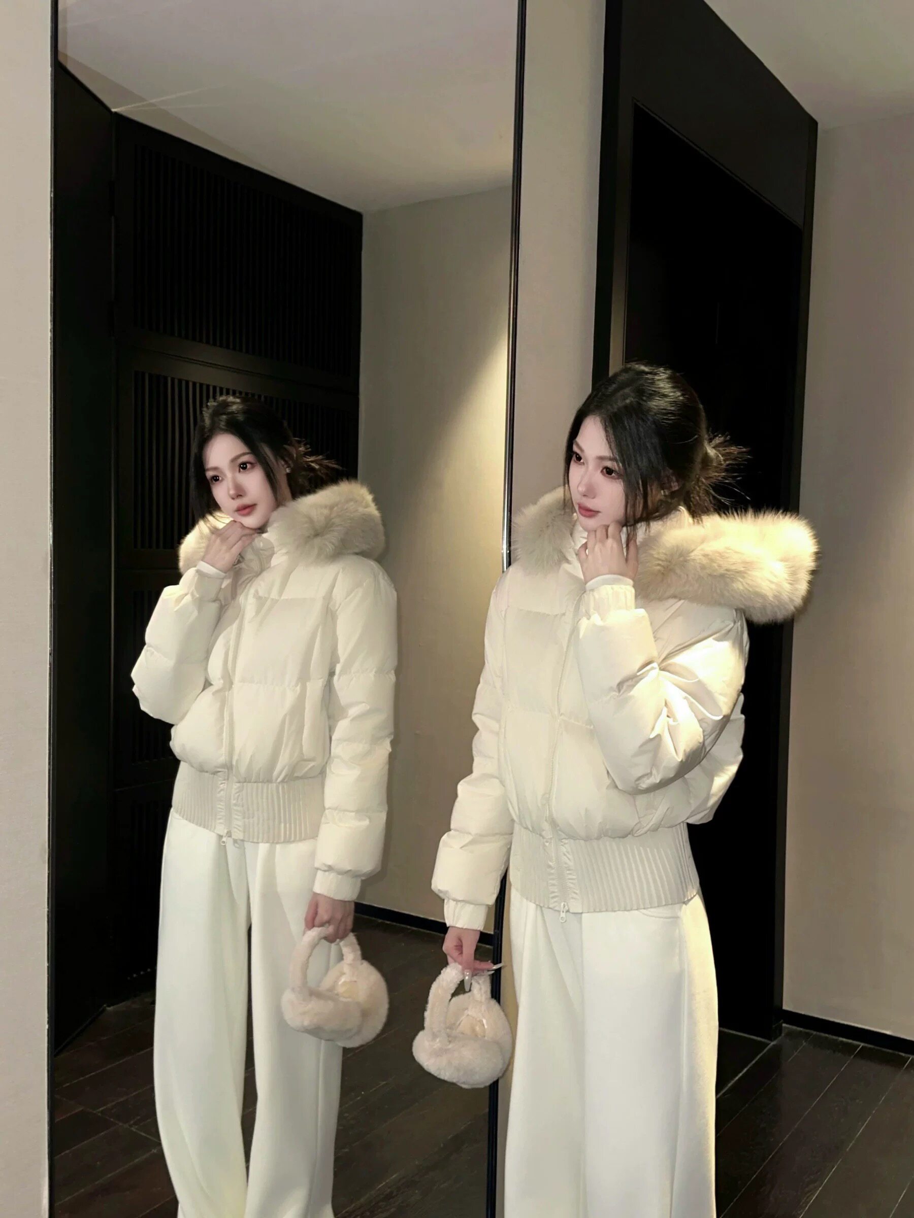 2025冬季大毛领连帽收腰棉衣棉服女高级感时尚气质加厚保暖外套潮