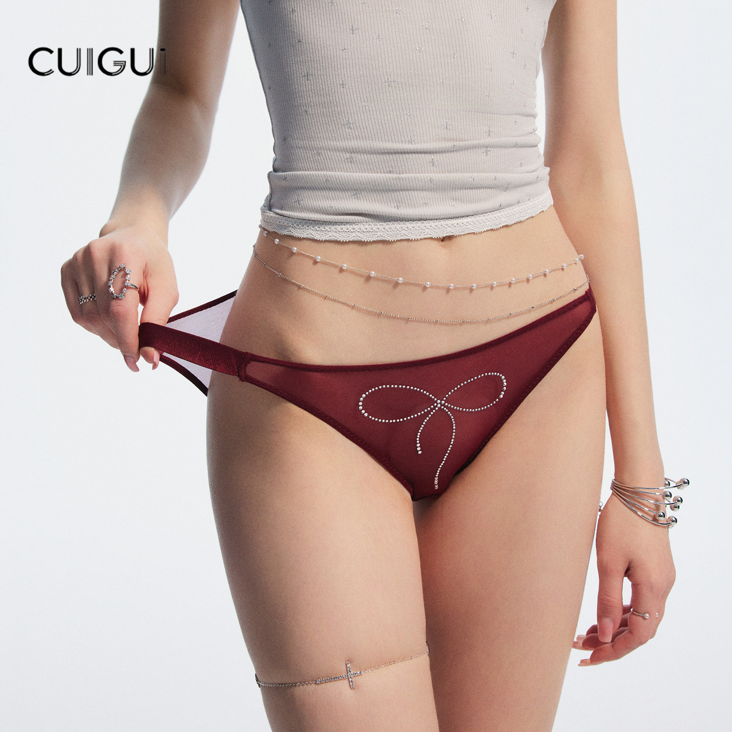 「CG」闪钻蝴蝶结性感网纱透明三角裤女低腰细带勾人高开叉内裤女,女士内衣/男士内衣/家居服,女三角裤,淘宝优惠券,粉丝福利购,淘宝优惠卷