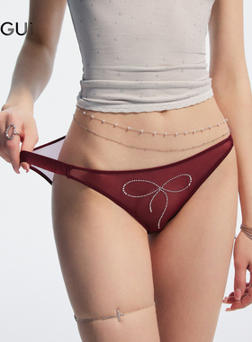 「CG」闪钻蝴蝶结性感网纱透明三角裤女低腰细带勾人高开叉内裤女