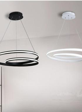 新款大气餐厅吊灯后现代圆环led黑色白色吊灯现代简约个性灯