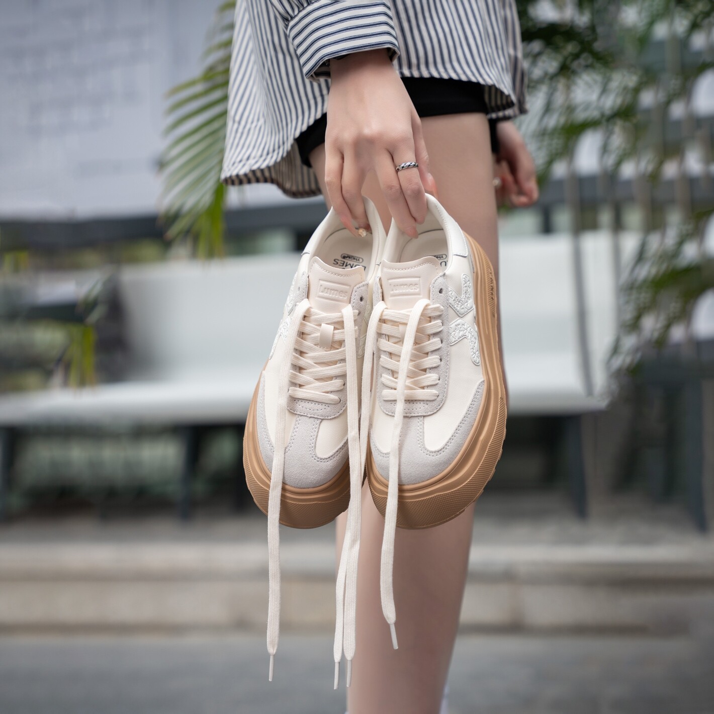 LUMES&YHGM厚底德训鞋女小个子内增高时尚百搭不累脚轻便休闲潮鞋