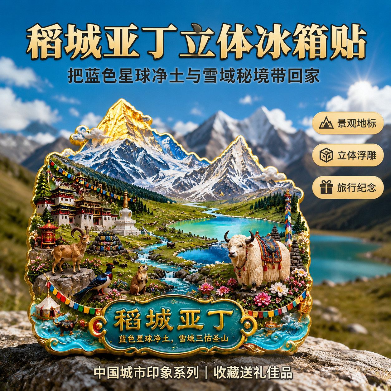 稻城亚丁金属立体冰箱贴纪念品