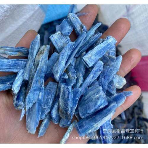 天然水晶蓝晶条原石碎石2-8cm蓝色水晶工艺品装饰原料摆件