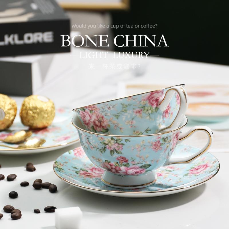 精美出口朵花橙釉骨瓷咖啡杯带碟带勺下午茶茶具花