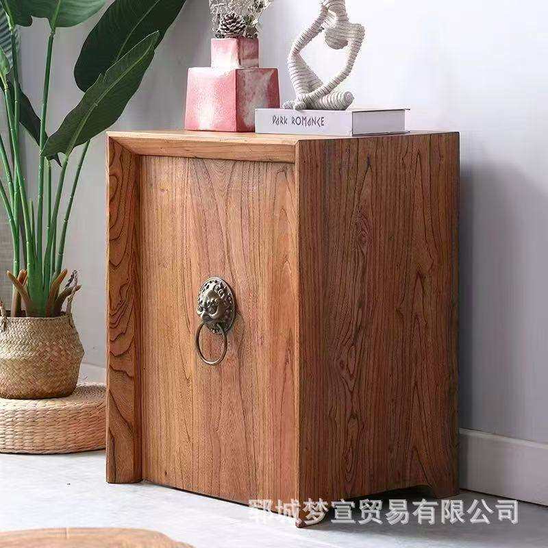 中式老榆木储物柜实木落地式家用茶水柜边柜家用餐边柜玄关收纳柜