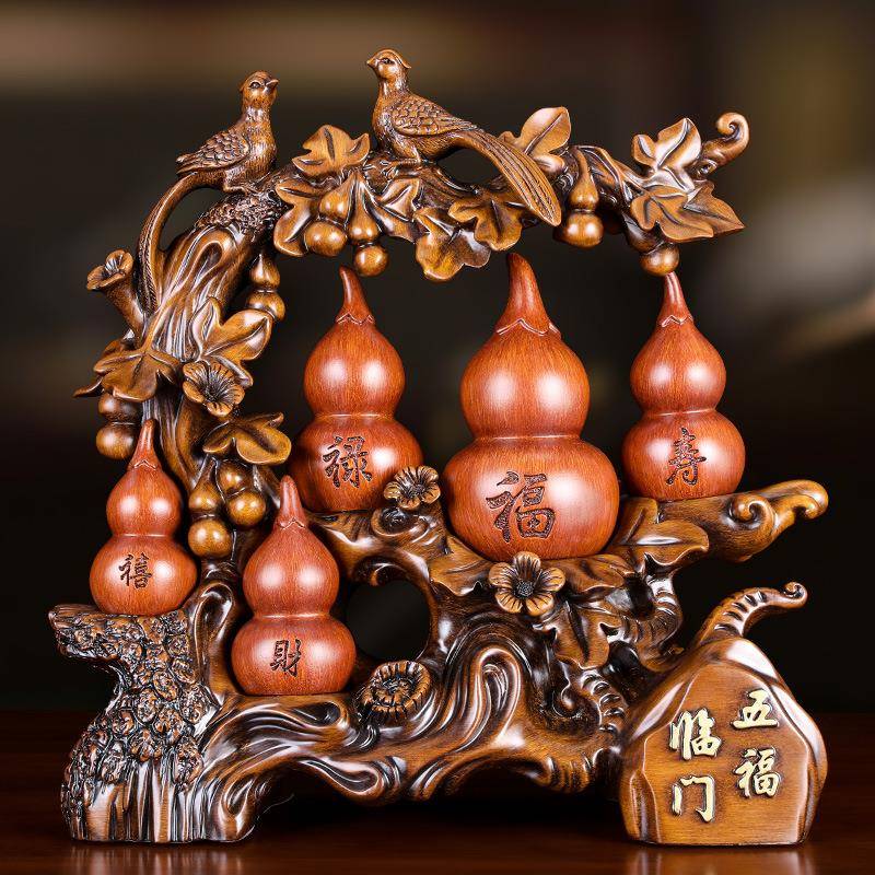 中式五福临门葫芦摆件家居客厅酒柜装饰品摆件树脂工艺品厂家