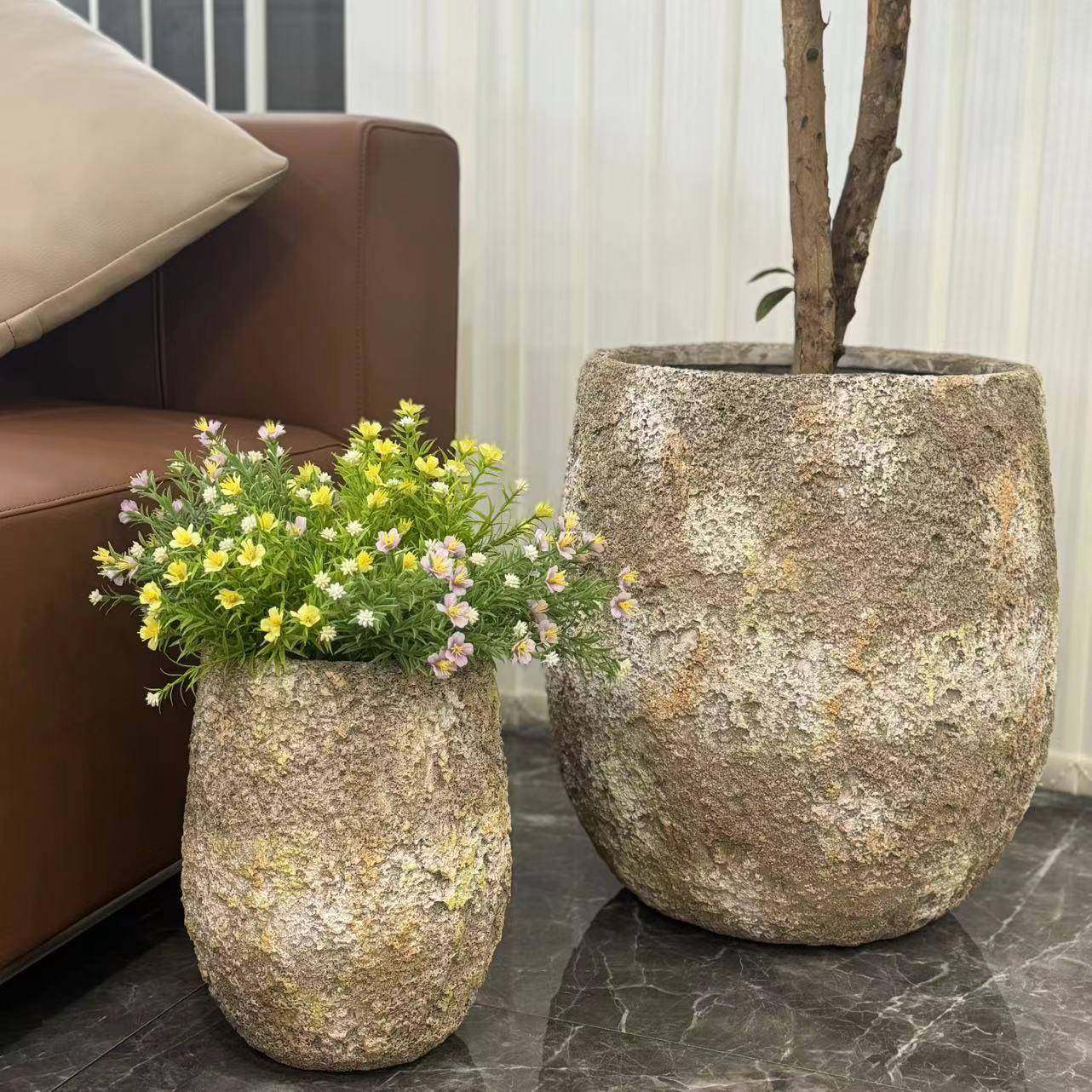 简约镁泥花盆大号绿植镁泥花器客厅阳台落地花盆室内装饰摆件盆景