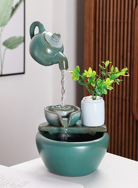 陶瓷自动循环流水器名宿家居客厅柜台桌面招财装饰品景观乔迁摆件