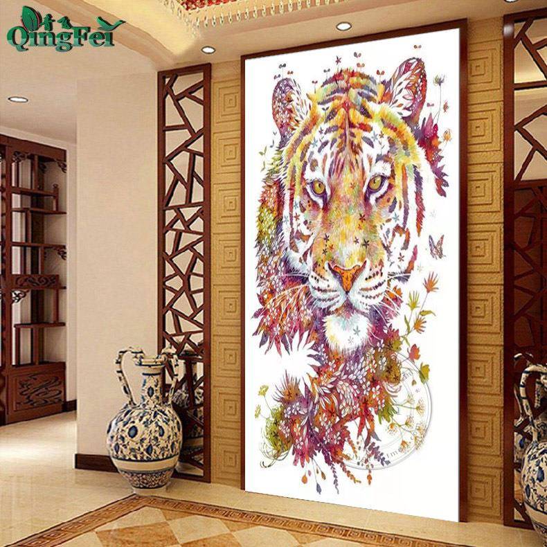 青飞精准印布2022年虎年大吉新款老虎十字绣手工线绣客厅玄关画