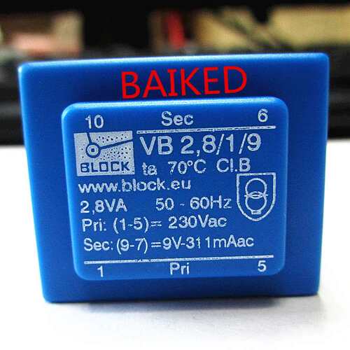 VB2,8/1/9 Pri:1-5=230Vac Sec: 9-7=9V-31 1mAac VB2.8 变压器
