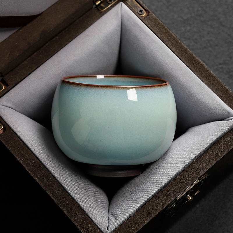 官窑铁胎茶杯天青色陶瓷主人杯单杯男士大号个人专用茶盏铁胎茶具
