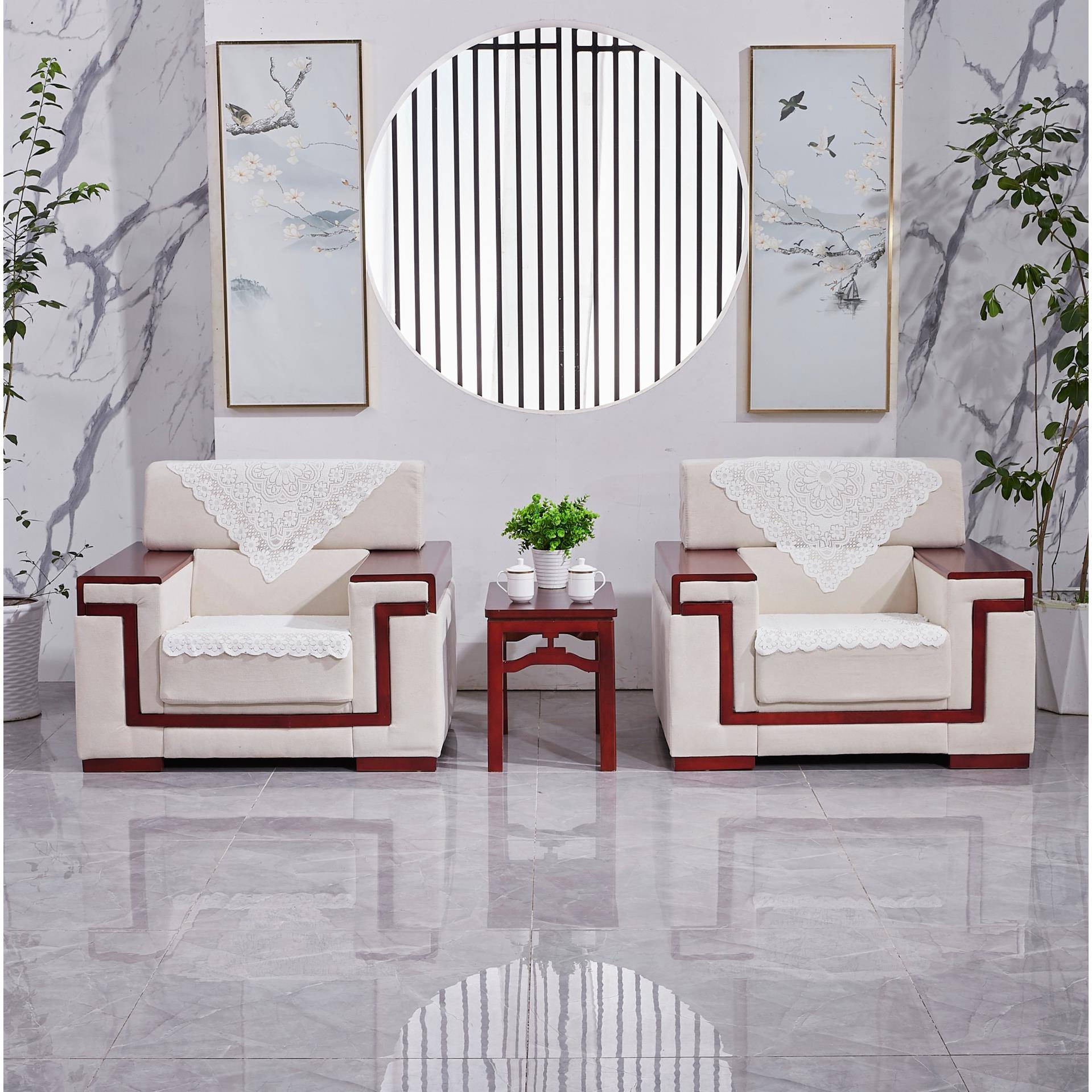 会议沙发茶几组合商务办公接待会客区领导洽谈贵宾布艺单人三人位