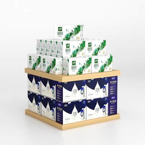 超市货架牛奶堆头展示架奶堆饮料促销台陈列架钢木货架置物架地堆