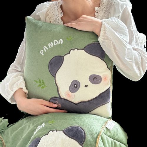 熊猫加厚豆豆双面绒抱枕被子两用办公室午休枕头二合一汽车靠垫冬
