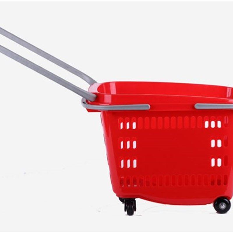 超市拉杆购物篮带轮式购物篮子手拖式加大KTV塑料提手菜筐子包邮,商业/办公家具,购物篮,淘宝优惠券,粉丝福利购,淘宝优惠卷