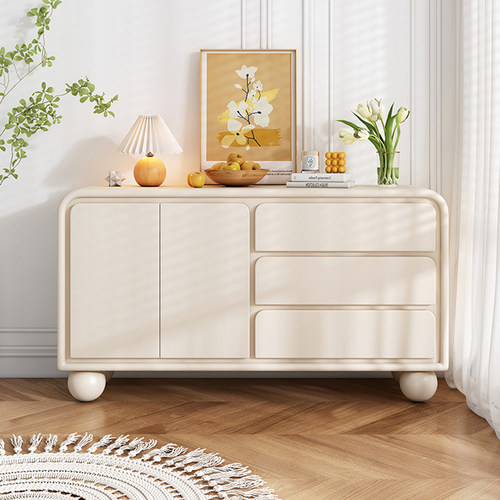 奶油风实木餐边柜现o代简约家用客厅茶水柜置物柜厨房橱柜靠墙柜