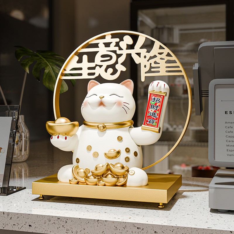 贝汉美新中式电动摇手招财猫前台摆件软装家居玄关客厅桌面装饰品