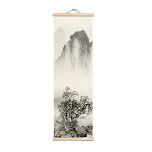 卓宇实木挂画 装饰卷轴画实木挂画水墨山水画 家居喷绘装饰画