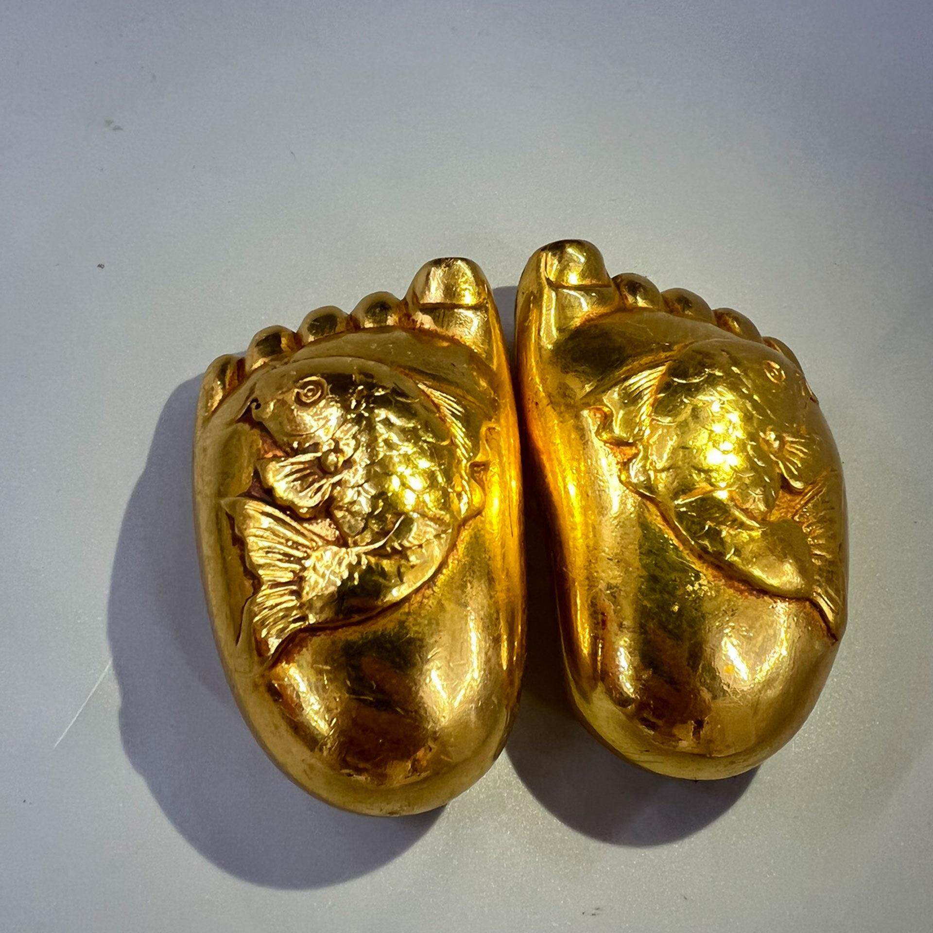 复古纯铜鎏金仿金实心富足有余镇尺摆件 铜工艺品 文创古玩老物件