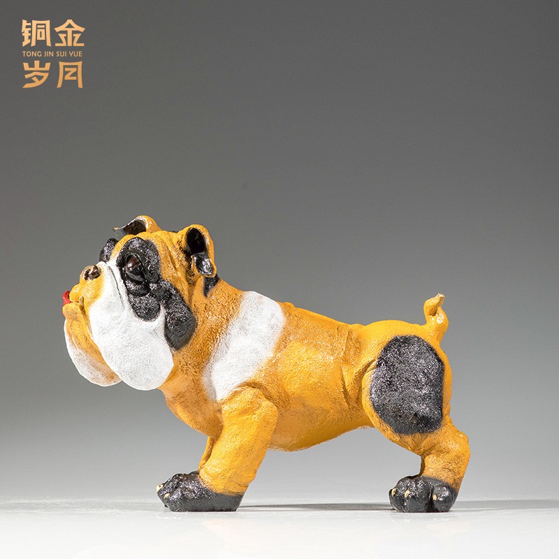 铜艺坊拳师犬黄铜小黄狗摆件客厅书房桌面小黄犬金属铜工艺品摆件