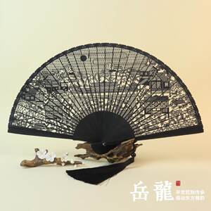 岳龙全竹雕刻礼品扇高级礼物生日便携艺术工艺扇